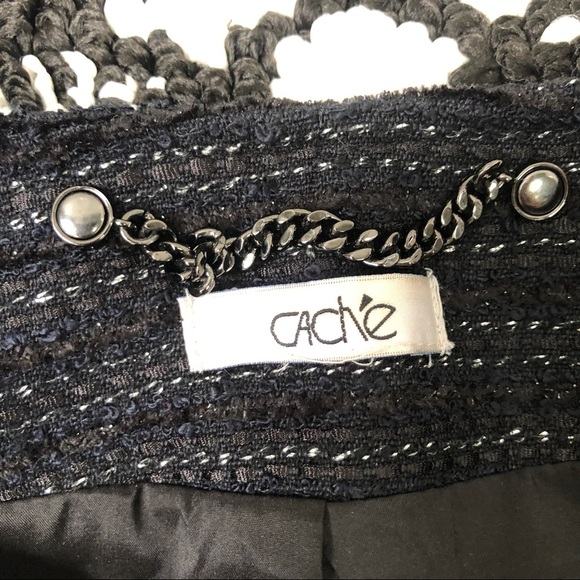 Cache Moto Style Blazer Jacket Metallic Thread Size 6 Black Tweed Military - Picture 5 of 8